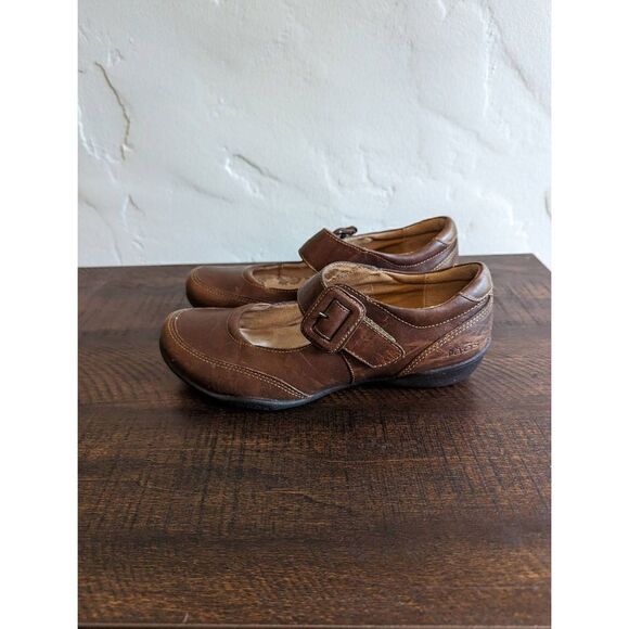 Taos Brown Leather Mary Jane Flats Shoes - Size 6 - Picture 2 of 8